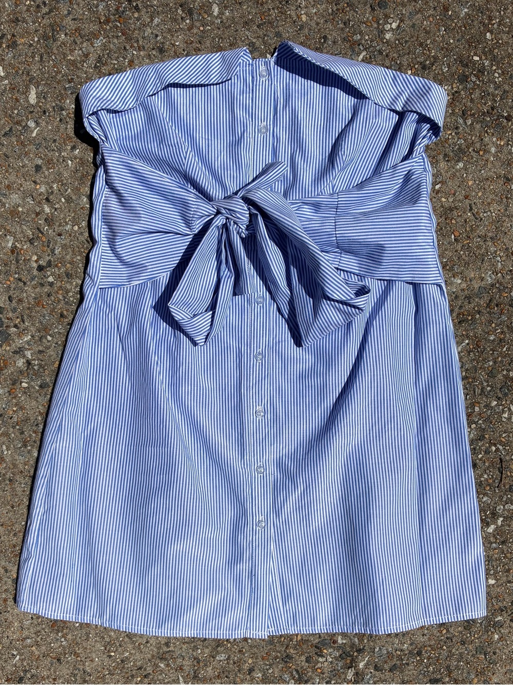 iris Blue and White Striped Strapless Tie-Front Dress